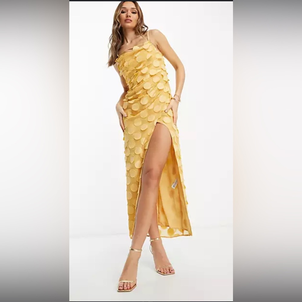 ASOS DESIGN textured cowl maxi dress with strappy detail in pale yellow